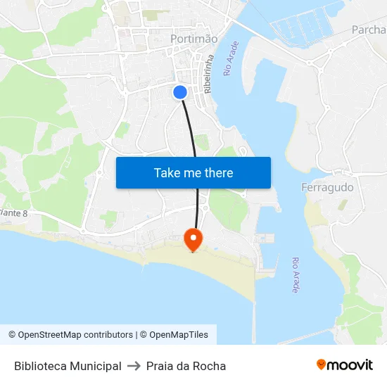 Biblioteca Municipal to Praia da Rocha map