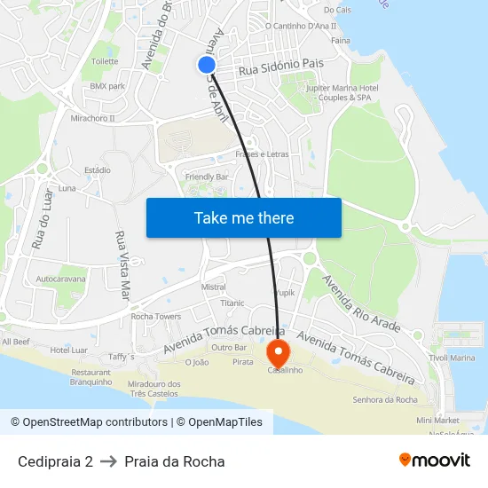 Cedipraia 2 to Praia da Rocha map