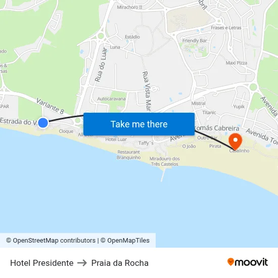 Hotel Presidente to Praia da Rocha map