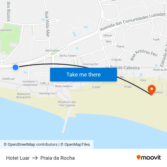 Hotel Luar to Praia da Rocha map
