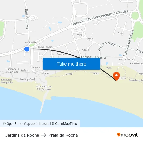 Jardins da Rocha to Praia da Rocha map
