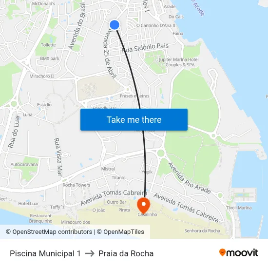 Piscina Municipal 1 to Praia da Rocha map