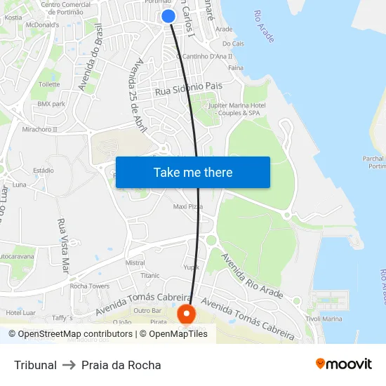 Tribunal to Praia da Rocha map