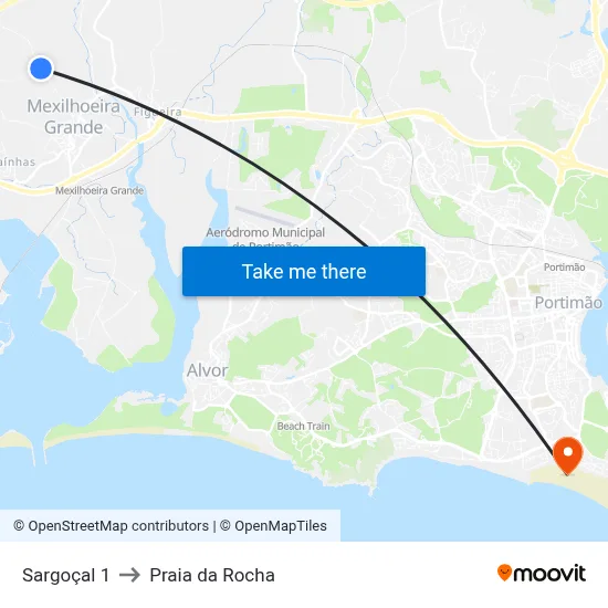 Sargoçal 1 to Praia da Rocha map