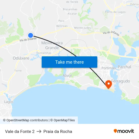 Vale da Fonte 2 to Praia da Rocha map