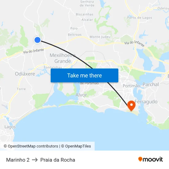 Marinho 2 to Praia da Rocha map