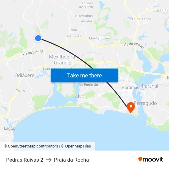 Pedras Ruivas 2 to Praia da Rocha map