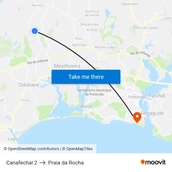 Canafechal 2 to Praia da Rocha map