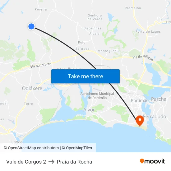 Vale de Corgos 2 to Praia da Rocha map