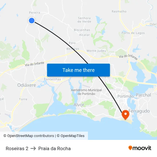 Roseiras 2 to Praia da Rocha map