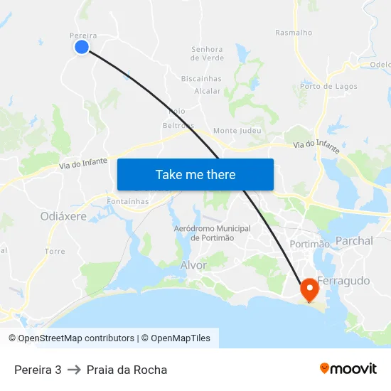 Pereira 3 to Praia da Rocha map