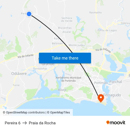 Pereira 6 to Praia da Rocha map