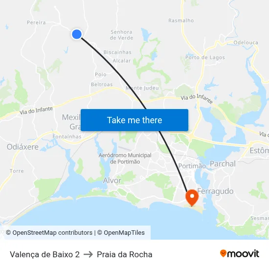 Valença de Baixo 2 to Praia da Rocha map