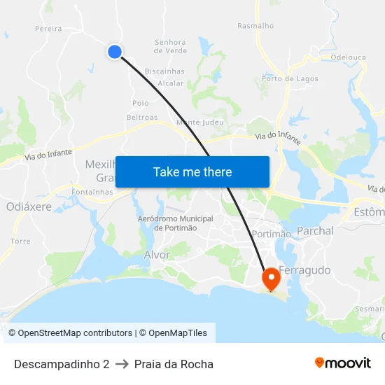 Descampadinho 2 to Praia da Rocha map