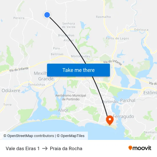 Vale das Eiras 1 to Praia da Rocha map