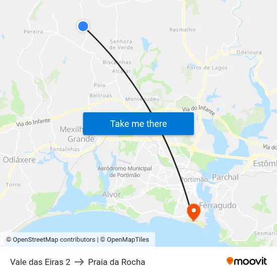 Vale das Eiras 2 to Praia da Rocha map