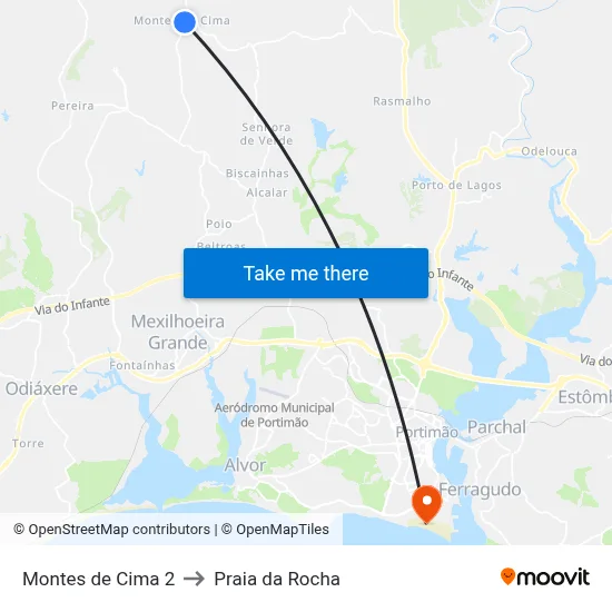 Montes de Cima 2 to Praia da Rocha map