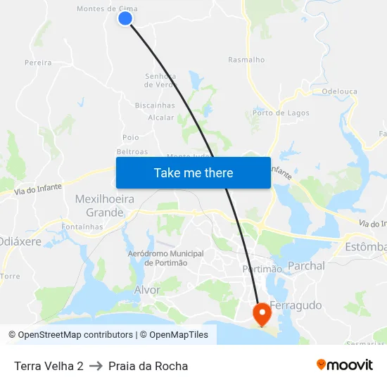 Terra Velha 2 to Praia da Rocha map
