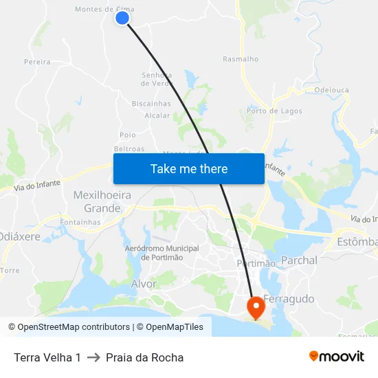 Terra Velha 1 to Praia da Rocha map