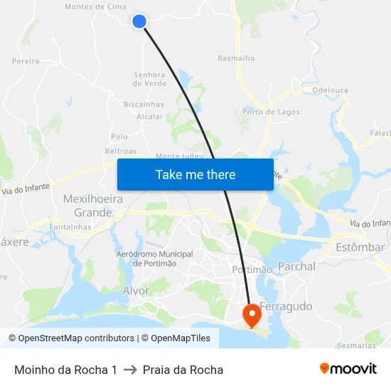 Moinho da Rocha 1 to Praia da Rocha map