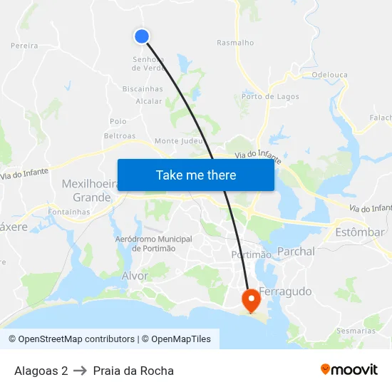 Alagoas 2 to Praia da Rocha map