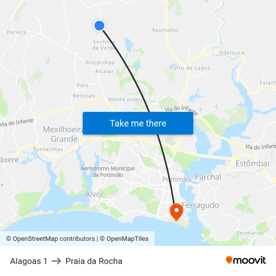 Alagoas 1 to Praia da Rocha map