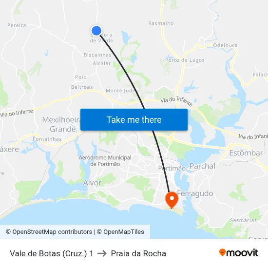 Vale de Botas (Cruz.) 1 to Praia da Rocha map