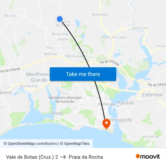 Vale de Botas (Cruz.) 2 to Praia da Rocha map