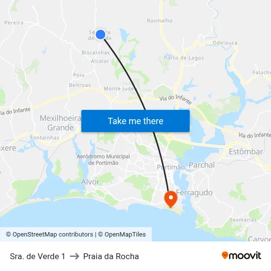 Sra. de Verde 1 to Praia da Rocha map