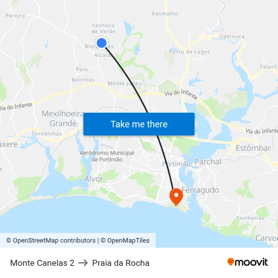 Monte Canelas 2 to Praia da Rocha map