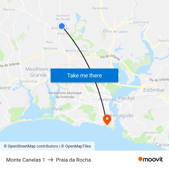 Monte Canelas 1 to Praia da Rocha map