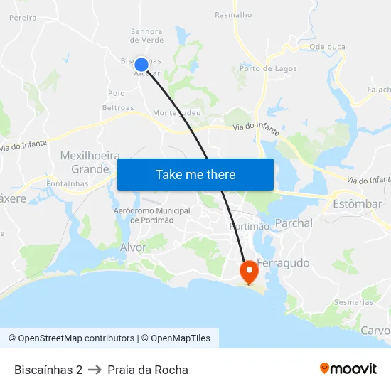 Biscaínhas 2 to Praia da Rocha map