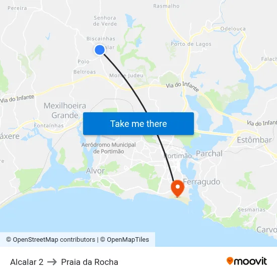 Alcalar 2 to Praia da Rocha map