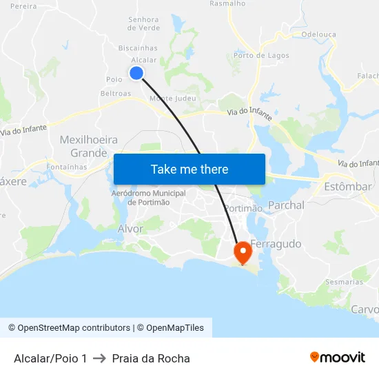 Alcalar/Poio 1 to Praia da Rocha map