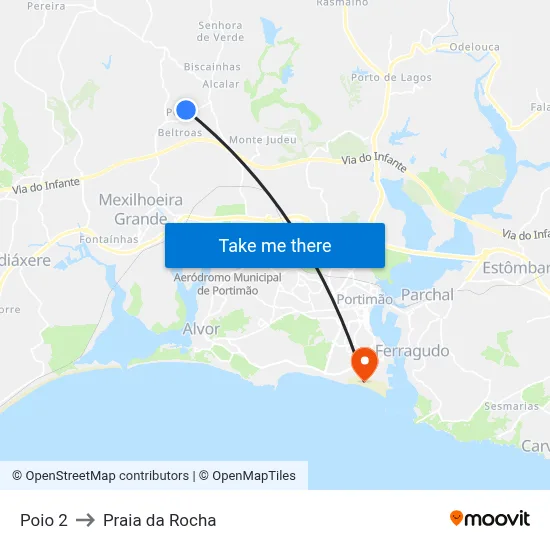 Poio 2 to Praia da Rocha map