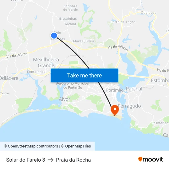 Solar do Farelo 3 to Praia da Rocha map