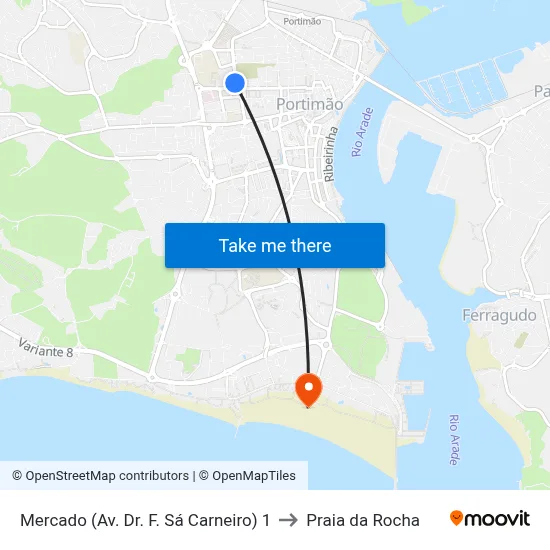 Mercado (Av. Dr. F. Sá Carneiro) 1 to Praia da Rocha map