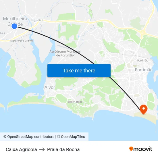 Caixa Agrícola to Praia da Rocha map