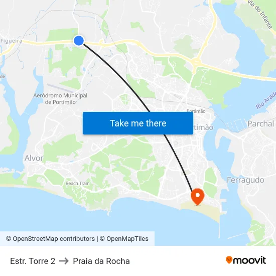 Estr. Torre 2 to Praia da Rocha map