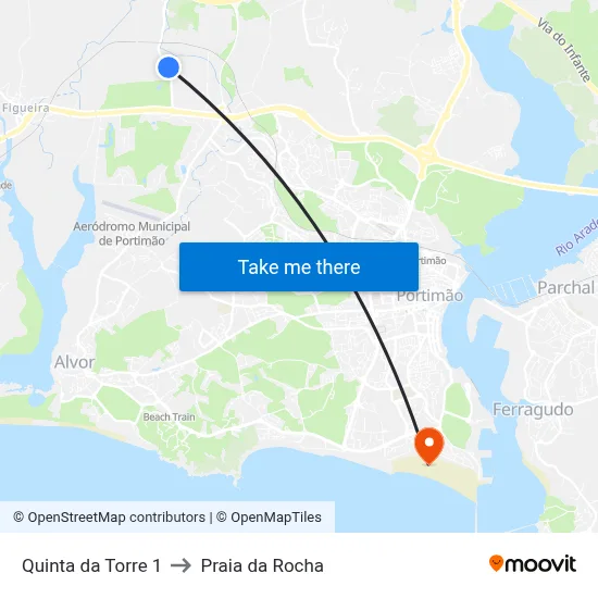 Quinta da Torre 1 to Praia da Rocha map