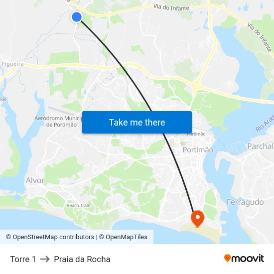 Torre 1 to Praia da Rocha map