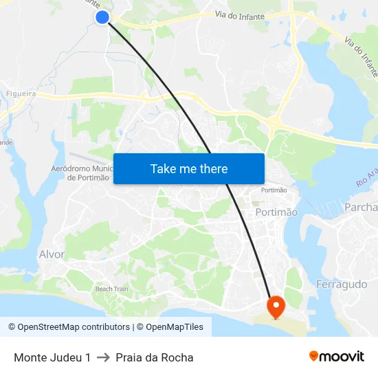 Monte Judeu 1 to Praia da Rocha map