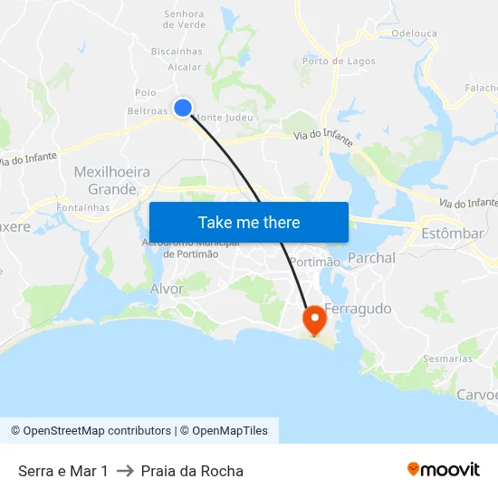 Serra e Mar 1 to Praia da Rocha map