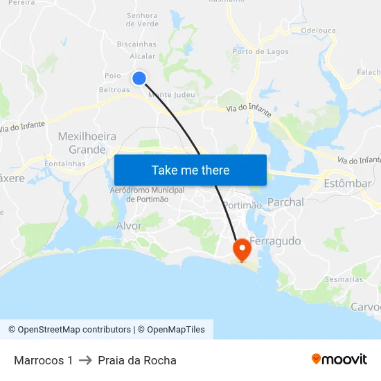 Marrocos 1 to Praia da Rocha map