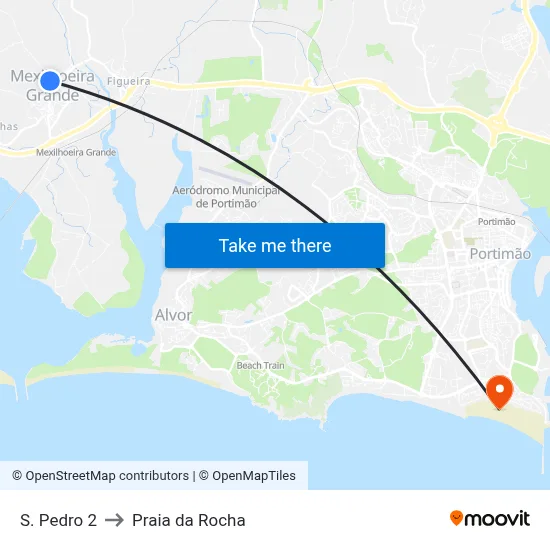 S. Pedro 2 to Praia da Rocha map