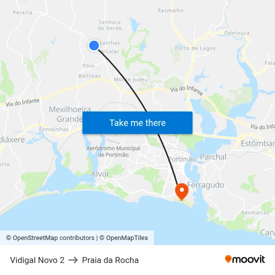 Vidigal Novo 2 to Praia da Rocha map