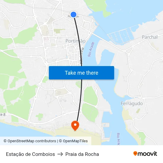 Estação de Comboios to Praia da Rocha map