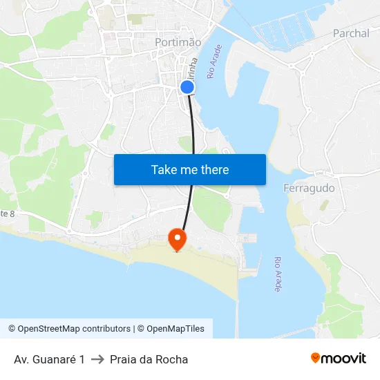 Av. Guanaré 1 to Praia da Rocha map