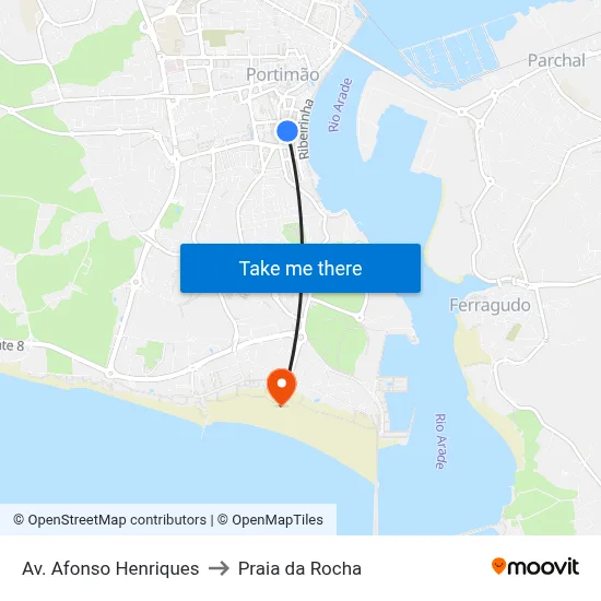 Av. Afonso Henriques to Praia da Rocha map