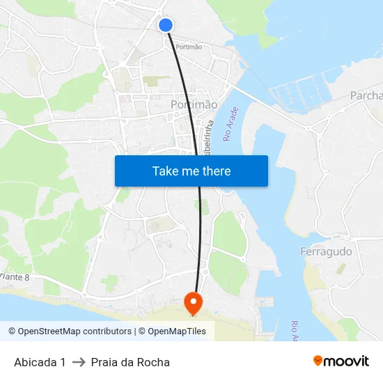 Abicada 1 to Praia da Rocha map